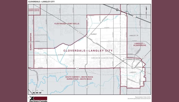 A map of the Cloverdale-Langley City riding